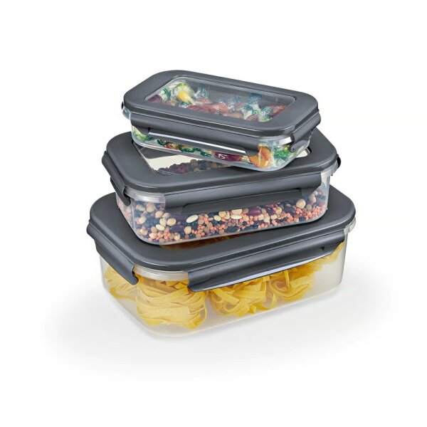 GOURMETmaxx Frischhaltedosen transparent/anthrazit Klick-it rechteckig 6-tlg. A-Ware