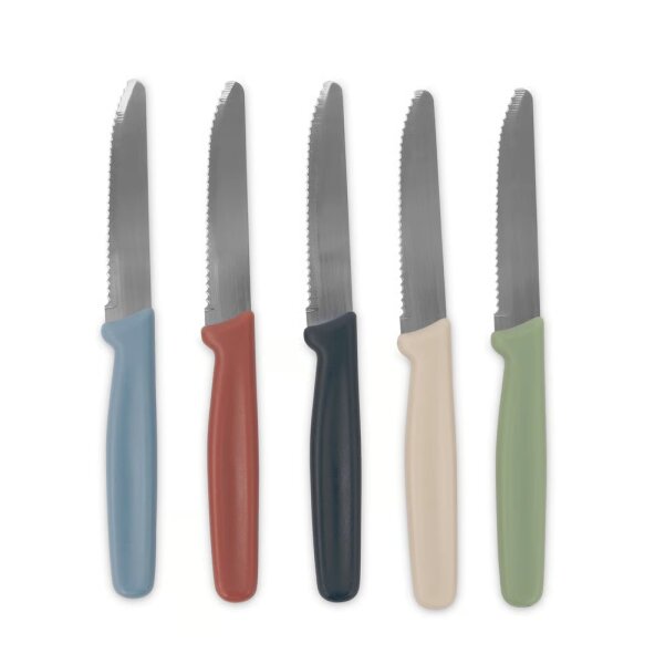 GOURMETmaxx Fr&uuml;hst&uuml;cksmesser Wellenschliff 5er-Set gr&uuml;n/blau/beige/terracotta/anthrazit A-Ware