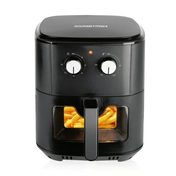 GOURMETmaxx Hei&szlig;luft-Fritteuse Mechanisch 6,2l 1500W schwarz mit Sichtfenster
