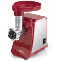 MAXXMEE Elektrischer Fleischwolf inkl. Zubehör | Metallgetriebe, Rücklauffunktion, Rutschfest | Edelstahl, 1300 Watt | Rot