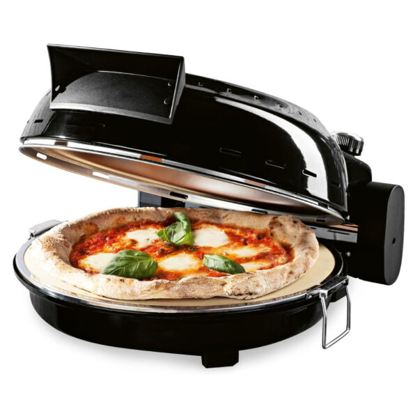 GOURMETmaxx Elektrischer Pizza-Ofen | 1800 W, bis zu 420°C | Mit Pizzastein, Temperatureinstellung & Timer-Funktion | ⌀ 30 cm | Schwarz