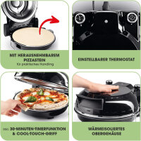 GOURMETmaxx Elektrischer Pizza-Ofen | 1800 W, bis zu 420°C | Mit Pizzastein, Temperatureinstellung & Timer-Funktion | ⌀ 30 cm | Schwarz