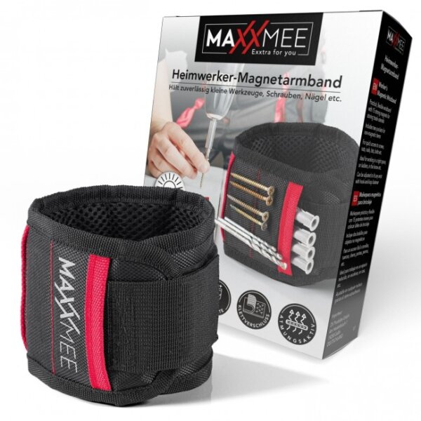 MAXXMEE Magnetarmband f&uuml;r Heimwerker, schwarz/rot A-Ware
