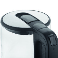 CUISINE EDITION Wasserkocher aus Glas | 1,7 Liter | Moderner Wasserkocher mit Edelstahlelementen | Sockel mit LED-Beleuchtung