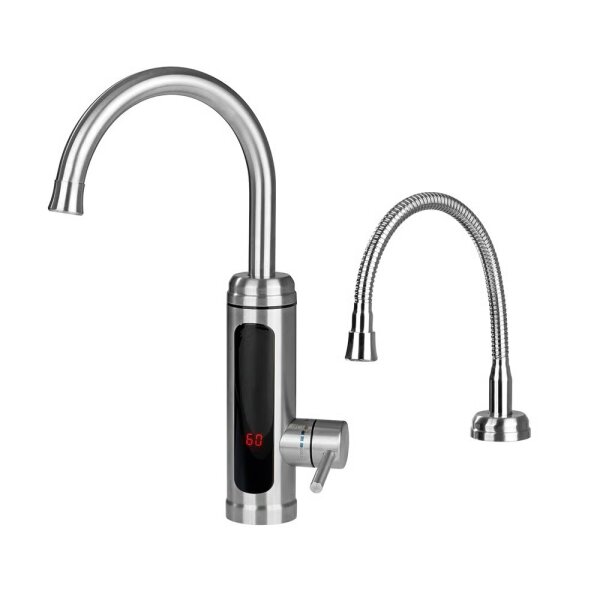 MAXXMEE Warm- & Kaltwasserarmatur Edelstahl 3600W chrom/schwarz inkl. 2 Aufs&auml;tze