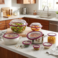 CUCINELLA Clever Lock Deckel | 8-teiliges Set aus Kunststoff, Silikon | BPA-frei | Aubergine