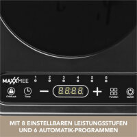 MAXXMEE Kochplatte Induktion | Intuitive Sensor-Touch-Bedienung | 8 einstellbare Leistungsstufen, 6 Automatik-Programme | Schwarz