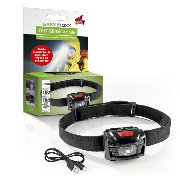 EASYmaxx Stirnlampe 3,7V schwarz/rot mit Bewegungssensor