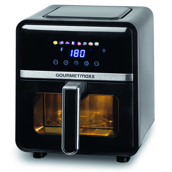 GOURMETmaxx Heißluftfritteuse | 5 Liter Airfryer | 1500 W | Fritteuse mit 6 Funktionen, 8 Programmen | Farbdisplay inkl. Touch-Funktion | Schwarz