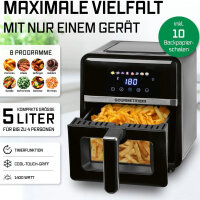 GOURMETmaxx Heißluftfritteuse | 5 Liter Airfryer | 1500 W | Fritteuse mit 6 Funktionen, 8 Programmen | Farbdisplay inkl. Touch-Funktion | Schwarz