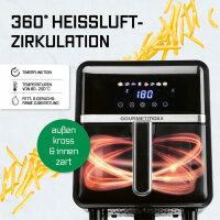 GOURMETmaxx Heißluftfritteuse | 5 Liter Airfryer | 1500 W | Fritteuse mit 6 Funktionen, 8 Programmen | Farbdisplay inkl. Touch-Funktion | Schwarz