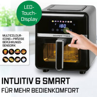GOURMETmaxx Heißluftfritteuse | 5 Liter Airfryer | 1500 W | Fritteuse mit 6 Funktionen, 8 Programmen | Farbdisplay inkl. Touch-Funktion | Schwarz