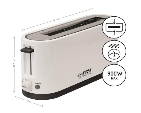 TZS First Austria Toaster, wei&szlig;, 7 Stufen, Warmhalte- und Auftaufunktion, inkl. Kr&uuml;melschale