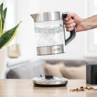 TZS First Austria Glaswasserkocher 1,7 L, mit Kalkfilter, 2200 Watt, Innenbeleuchtung, kabellos, Trockenkochschutz, 360 &deg; Grad Anschluss-Sockel