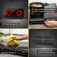 TZS First Austria Keramik-Kochfeld | Doppel-Kochplatte | 2 Kochplatten | Infrarot | 19 cm Durchmesser, einstellbare Temperatur | f&uuml;r Umzug, Camping, Unterwegs, Ferienwohnung