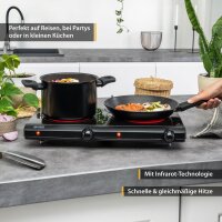 TZS First Austria Keramik-Kochfeld | Doppel-Kochplatte | 2 Kochplatten | Infrarot | 19 cm Durchmesser, einstellbare Temperatur | f&uuml;r Umzug, Camping, Unterwegs, Ferienwohnung