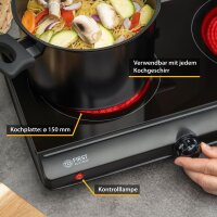 TZS First Austria Keramik-Kochfeld | Doppel-Kochplatte | 2 Kochplatten | Infrarot | 19 cm Durchmesser, einstellbare Temperatur | f&uuml;r Umzug, Camping, Unterwegs, Ferienwohnung