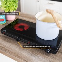TZS First Austria Keramik-Kochfeld | Doppel-Kochplatte | 2 Kochplatten | Infrarot | 19 cm Durchmesser, einstellbare Temperatur | f&uuml;r Umzug, Camping, Unterwegs, Ferienwohnung