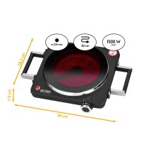 TZS First Austria Infrarot Kochplatte, Glaskeramik mit Infrarot-W&auml;rme, 1500 W, mobiles Kochfeld, silber-schwarz