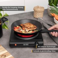 TZS First Austria Infrarot Kochplatte, Glaskeramik mit Infrarot-W&auml;rme, 1500 W, mobiles Kochfeld, silber-schwarz