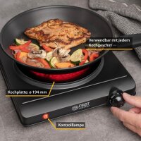 TZS First Austria Infrarot Kochplatte, Glaskeramik mit Infrarot-W&auml;rme, 1500 W, mobiles Kochfeld, silber-schwarz