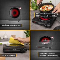 TZS First Austria Infrarot Kochplatte, Glaskeramik mit Infrarot-W&auml;rme, 1500 W, mobiles Kochfeld, silber-schwarz