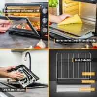 TZS First Austria 20 Liter Minibackofen mit 1380 Watt schwarz| Unter-Oberhitze bis 230 Grad stufenlose Temperaturregelung | 60 Minuten Timer | Doppelglast&uuml;r | Mini Ofen | Kr&uuml;mel-Klappe