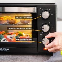 TZS First Austria 20 Liter Minibackofen mit 1380 Watt schwarz| Unter-Oberhitze bis 230 Grad stufenlose Temperaturregelung | 60 Minuten Timer | Doppelglast&uuml;r | Mini Ofen | Kr&uuml;mel-Klappe