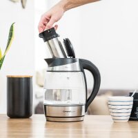 TZS First Austria Edelstahl Glaswasserkocher 1,8L, 2200W, Temperatureinstellung 40 Grad, Wasserkocher, Farbwechsel, LED Beleuchtung-Farbe je nach Temperaturwahl, schwarz