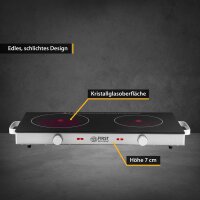 TZS First Austria Kochplatte Doppel elektrisch mit 20cm und 16,5cm Kochfeld, jedes Kochgeschirr geeignet, 300 &deg;C in 30 Sek. | mit Tragegriffe, infrarot Doppelkochplatte | Metallgeh&auml;use, 2800W