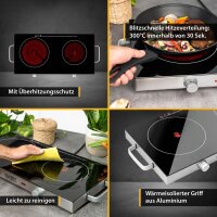 TZS First Austria Kochplatte Doppel elektrisch mit 20cm und 16,5cm Kochfeld, jedes Kochgeschirr geeignet, 300 &deg;C in 30 Sek. | mit Tragegriffe, infrarot Doppelkochplatte | Metallgeh&auml;use, 2800W