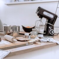 TZS First Austria Professionelle K&uuml;chenmaschine | Teigknetmaschine | 1500 W, 6 L Beh&auml;lter, 6 Geschwindigkeitsstufen, mit Quirl, Knethaken und Schneebesen, Edelstahl