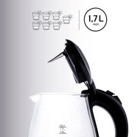 TZS First Austria Glas Wasserkocher 1,7 L, mit Kalkfilter, 2200 Watt, LED Innenbeleuchtung, kabellos, Trockenkochschutz, 360&deg; Grad Anschluss-Sockel