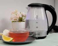 TZS First Austria Glas Wasserkocher 1,7 L, mit Kalkfilter, 2200 Watt, LED Innenbeleuchtung, kabellos, Trockenkochschutz, 360&deg; Grad Anschluss-Sockel