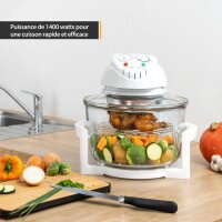 TZS First Austria Halogenofen, 1400 Watt, wei&szlig; 17 Liter mit Erweiterungsring Mini-Ofen Halogenofen und Glassch&uuml;ssel