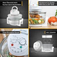 TZS First Austria Halogenofen, 1400 Watt, wei&szlig; 17 Liter mit Erweiterungsring Mini-Ofen Halogenofen und Glassch&uuml;ssel