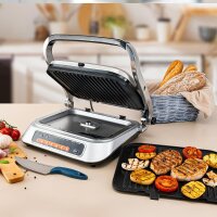 TZS First Austria Kontaktgrill digital, Tischgrill, 2100W, abnehmbare, antihaftbeschichtete Platten, gesundes fettarmes Grillen mit idealen Grillergebnissen, Fettauffangschale, 180-Grad&Ouml;ffnung
