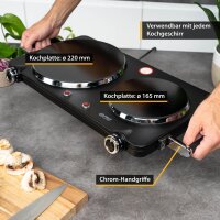 TZS First Austria Doppelkochplatte Infrarot mit Kochfeld, 2500W , f&uuml;r jedes Kochgeschirr geeignet, stufenlose Termostateinstellung, Kontrollleuchte und &Atilde;&oelig;berhitzungsschutz