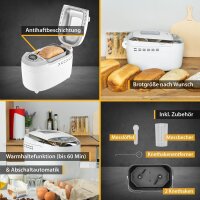 TZS First Austria Brotbackautomat mit 2 Knethaken 900-1200g | Marmelade und Teig-Programm | Glutenfrei-Programm | Einstellbarer Br&auml;unungsgrad | Startverz&ouml;gerung-Funktion 800W 12 Automatikprogramme