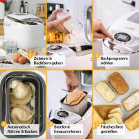 TZS First Austria Brotbackautomat mit 2 Knethaken 900-1200g | Marmelade und Teig-Programm | Glutenfrei-Programm | Einstellbarer Br&auml;unungsgrad | Startverz&ouml;gerung-Funktion 800W 12 Automatikprogramme