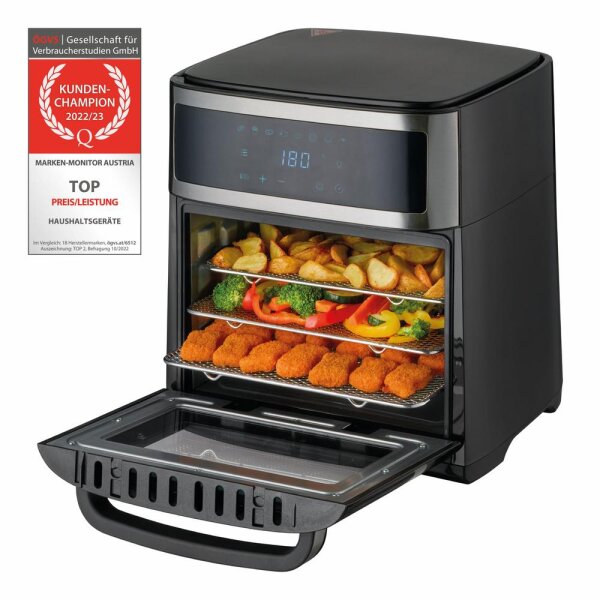 TZS First Austria Hei&szlig;luftofen 13L, Minibackofen, Airfryer, D&ouml;rrautomat, Umluft, digital, 8 Programme, 5L Antihaft-Edelstahlkorb, 1700W, 12-Stunden-Timer, ohne &Atilde;&ndash;l