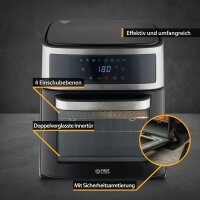 TZS First Austria Hei&szlig;luftofen 13L, Minibackofen, Airfryer, D&ouml;rrautomat, Umluft, digital, 8 Programme, 5L Antihaft-Edelstahlkorb, 1700W, 12-Stunden-Timer, ohne &Atilde;&ndash;l