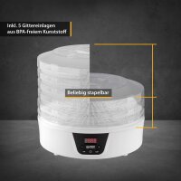 TZS First Austria D&ouml;rrger&auml;t, D&ouml;rrautomat, mit 24h-Timer und Temperaturregler 35-70 &deg;C, 5 Etagen, BPA Frei, Obst-trockner D&ouml;rrapparat mit Zeitschaltuhr, wei&szlig;