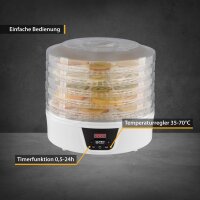 TZS First Austria D&ouml;rrger&auml;t, D&ouml;rrautomat, mit 24h-Timer und Temperaturregler 35-70 &deg;C, 5 Etagen, BPA Frei, Obst-trockner D&ouml;rrapparat mit Zeitschaltuhr, wei&szlig;