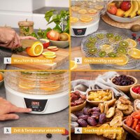 TZS First Austria D&ouml;rrger&auml;t, D&ouml;rrautomat, mit 24h-Timer und Temperaturregler 35-70 &deg;C, 5 Etagen, BPA Frei, Obst-trockner D&ouml;rrapparat mit Zeitschaltuhr, wei&szlig;