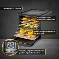 TZS First Austria D&ouml;rrautomat | D&ouml;rrger&auml;t f&uuml;r Obst, Kr&auml;uter, Pilze und Fleisch | 35-70 &deg;C, digital mit 24h-Timer | 5-6 Etagen, D&ouml;rrtablets aus Edelstahl oder Kunststoff, D&ouml;rrapparat mit Zeitschaltuhr