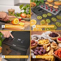 TZS First Austria D&ouml;rrautomat | D&ouml;rrger&auml;t f&uuml;r Obst, Kr&auml;uter, Pilze und Fleisch | 35-70 &deg;C, digital mit 24h-Timer | 5-6 Etagen, D&ouml;rrtablets aus Edelstahl oder Kunststoff, D&ouml;rrapparat mit Zeitschaltuhr