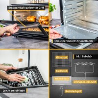 TZS First Austria Minibackofen, 2000 Watt mit Innenbeleuchtung | Umluft-Funktion | Drehspie&szlig; f&uuml;r 2 H&uuml;hnchen | Mini Pizza-ofen | herausnehmbares Kr&uuml;melblech