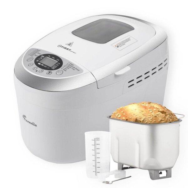 TZS First Austria Brotbackautomat, 1250g, 12 Automatik-Programme, 2 Knethaken, Teig-, Marmelade- und Glutenfrei-Programm, Br&auml;unungsgrad, Startverz&ouml;gerung