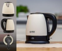 TZS First Austria Edelstahl Wasserkocher, 1,2 L, 2200 W, 20cm H&ouml;he, 360 &deg; Grad Abstellwinkel, integrierter Kalkfilter, Trockenkochschutz, kabellos